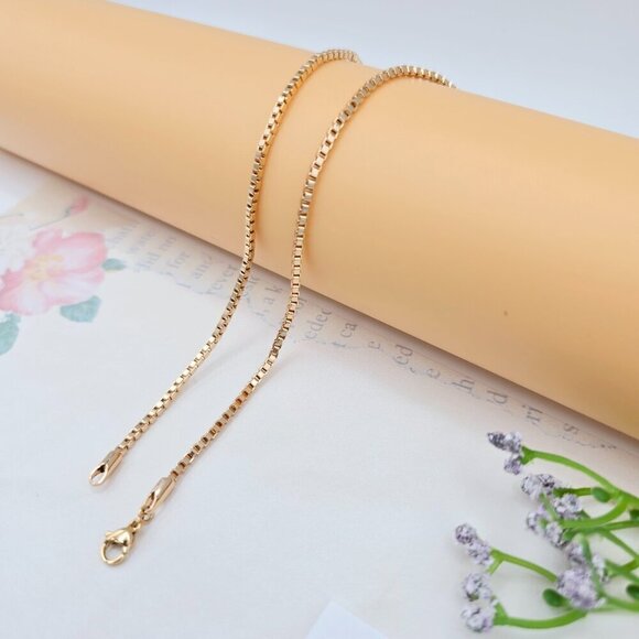 Rose Gold Flat Box Chain Necklace for Women - 45cm Elegant Style, XPNL0055 - Picture 8 of 12